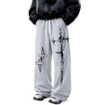 thumbnail image 1 of CONZONE Men's Baggy Sweatpants Gothic Wide Leg Pants for Men Trendy Elastic Waist Graphic Y2K Soft Streetwear Joggers With Pocket, 1 of 5