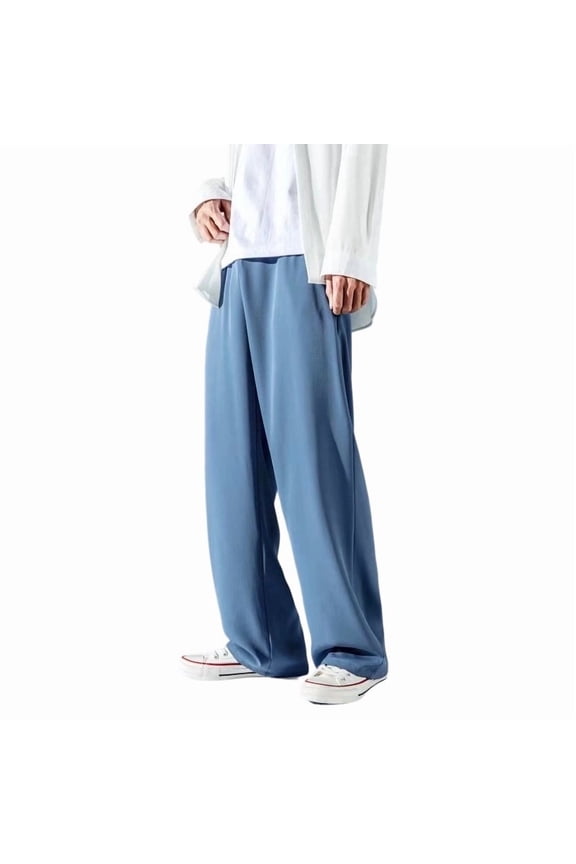 Men's Baggy Sweatpants Wide Leg Silk Sweat Pants for Men Trendy Elastic Waist Solid Soft Casual Joggers Pant With Pockets
