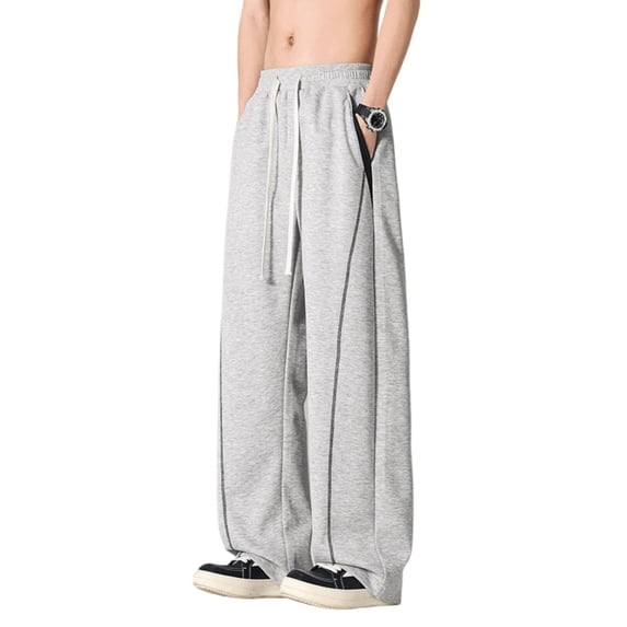 CONZONE Men's Baggy Sweatpants Wide Leg Sweat Pants for Men Trendy Elastic Waist Solid Y2K Streetwear Joggers Pant With Pockets