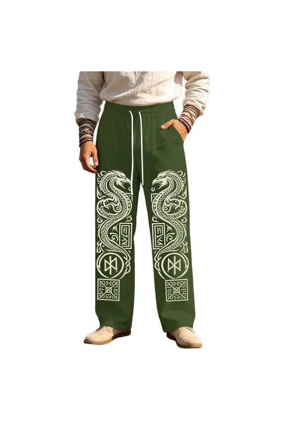 Men's Baggy Viking Sweatpants Wide Leg Sweat Pants for Men Trendy Elastic Waist Drawstring Norse Mythology Graphic Y2K Soft Casual Joggers Pant With Pockets