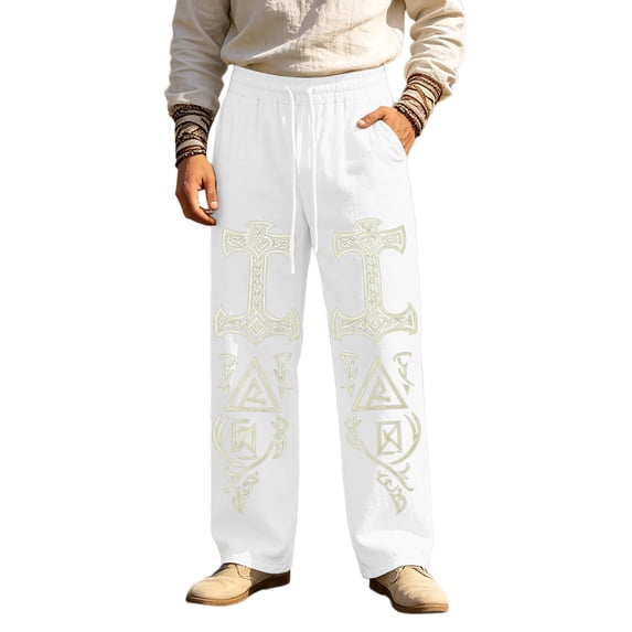 CONZONE Men's Baggy Viking Sweatpants Wide Leg Sweat Pants for Men Trendy Elastic Waist Drawstring Norse Mythology Graphic Y2K Soft Casual Joggers Pant With Pockets