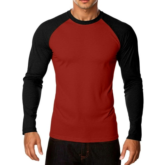 CONZONE Men's Base T-Shirts Long Sleeve T Shirts for Men Casual Crew Neck Patchwork Color Lightweight Tees Soft Cozy Athletic Tops