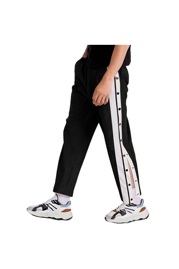 Men's Basketball Pants Wide Leg Pants for Men Trendy Side Buttons Design Elastic Waist Patchwork Color Soft Casual Joggers Pant With Pockets