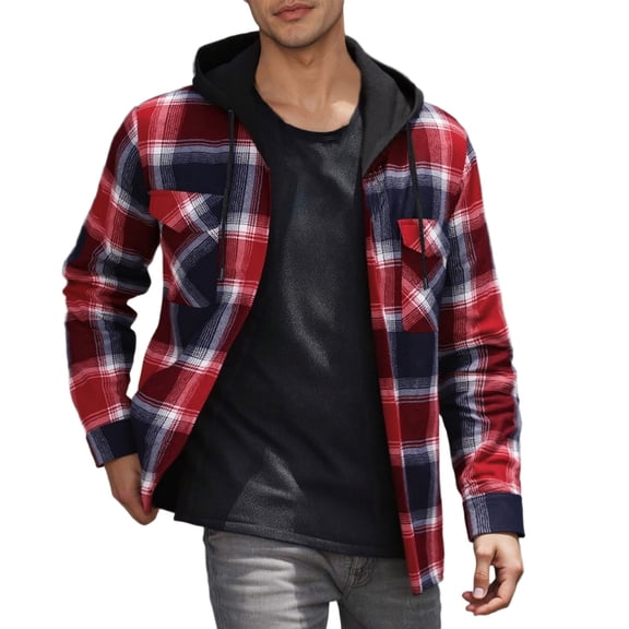 CONZONE Men's Buttons Down Flannel Shirts Long Sleeve Hooded Shirts For Men Plaid Soft Lightweight Tops