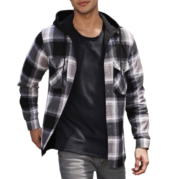 CONZONE Men's Buttons Down Flannel Shirts Long Sleeve Hooded Shirts For Men Plaid Soft Lightweight Tops