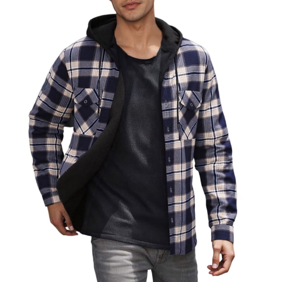 CONZONE Men's Buttons Down Flannel Shirts Long Sleeve Hooded Shirts For Men Plaid Soft Lightweight Tops