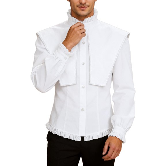 CONZONE Men's Buttons Down Gothic Shirts Long Sleeve Shirts For Men Trendy Solid Color Lapel Soft Lightweight Tops