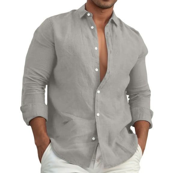 CONZONE Men's Buttons Down Shirts Long Sleeve Cotton Linen Shirts For Men Solid Color Hawaii Lapel Soft Lightweight Tops