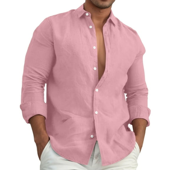 CONZONE Men's Buttons Down Shirts Long Sleeve Cotton Linen Shirts For Men Solid Color Hawaii Lapel Soft Lightweight Tops