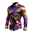 thumbnail image 1 of CONZONE Men's Buttons Down Shirts Long Sleeve Mardi Gras Shirts For Men Trendy Carnival Skeleton Graphic Lapel Soft Lightweight Tops, 1 of 4