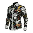 thumbnail image 1 of CONZONE Men's Buttons Down Shirts Long Sleeve Mardi Gras Shirts For Men Trendy Carnival Skeleton Graphic Lapel Soft Lightweight Tops, 1 of 3