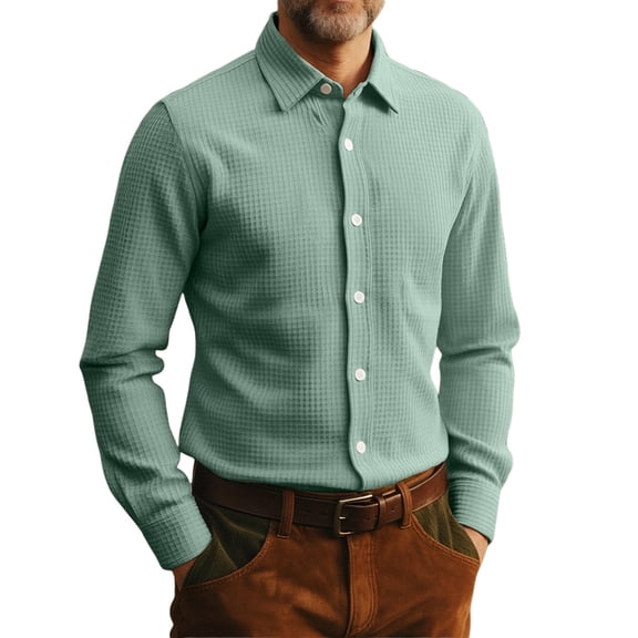 CONZONE Men's Buttons Down Shirts Long Sleeve Shirts For Men Trendy Solid Color Lapel Soft Lightweight Tops