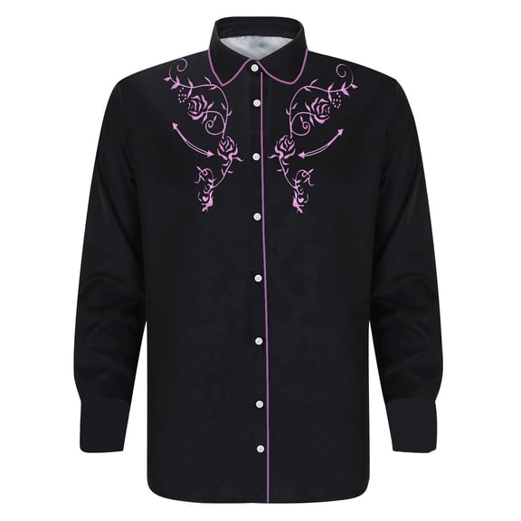 CONZONE Men's Buttons Down Shirts Long Sleeve Shirts For Men Trendy Western Cowboy Graphic Lapel Soft Lightweight Tops