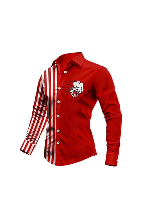 Men's Buttons Down Shirts Long Sleeve Striped Shirts for Men Trendy Carnival Clown Graphic Lapel Soft Lightweight Tops