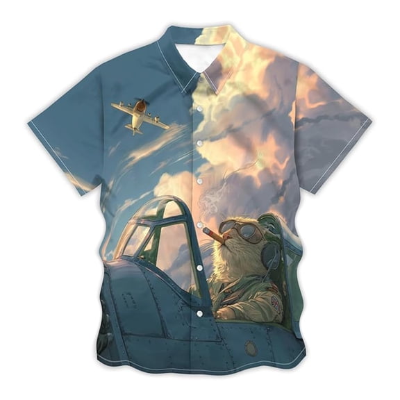 CONZONE Men's Buttons Down Shirts Short Sleeve Shirts For Men Trendy Casual Graphic Hawaii Lapel Soft Lightweight Tops