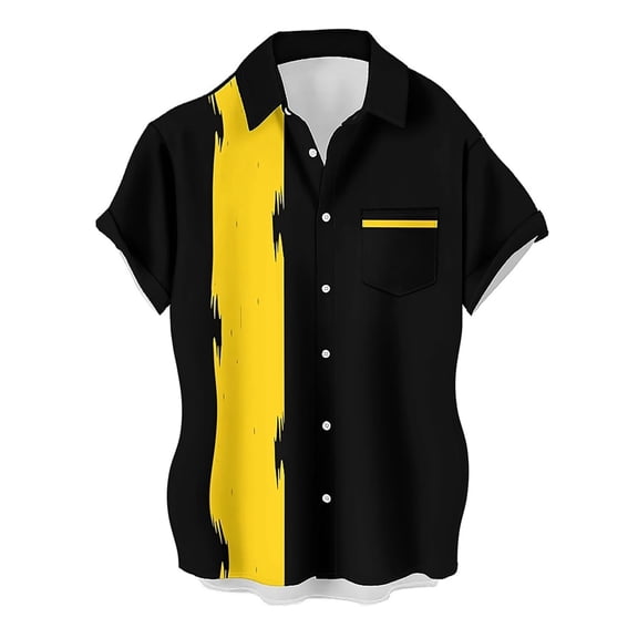 CONZONE Men's Buttons Down Shirts Short Sleeve Shirts For Men Trendy Patchwork Color Lapel Soft Lightweight Tops