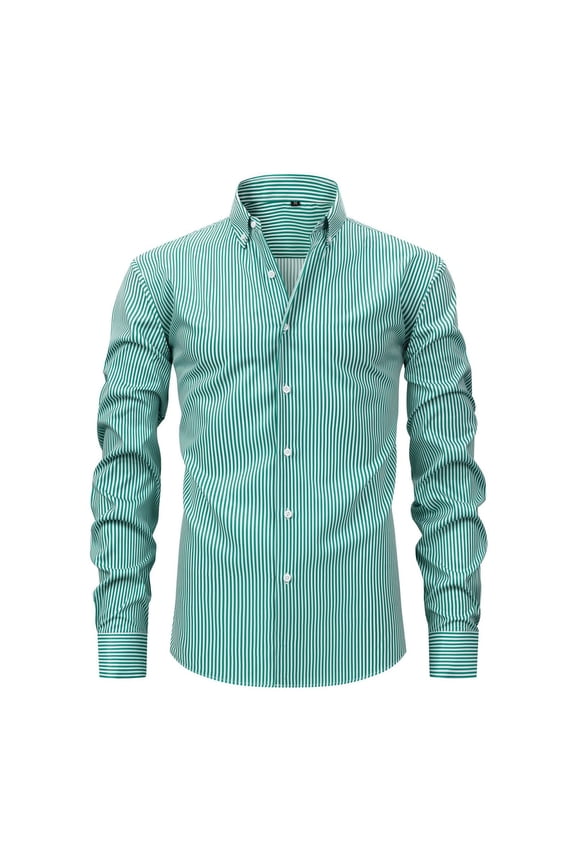 Men's Buttons Down Suit Shirts Long Sleeve Dress Shirts For Men Trendy Striped Lapel Soft Lightweight Business Tops