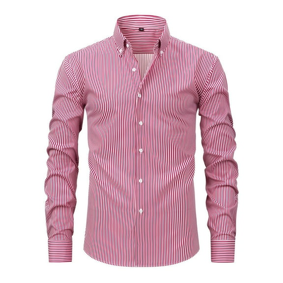 CONZONE Men's Buttons Down Suit Shirts Long Sleeve Dress Shirts For Men Trendy Striped Lapel Soft Lightweight Business Tops