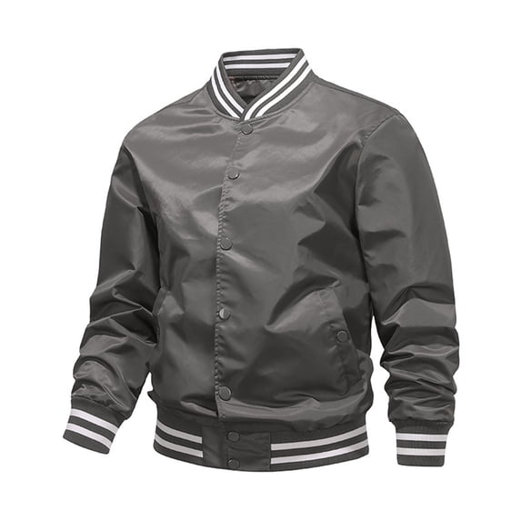 CONZONE Men's Casual Bomber Jacket Buttons Baseball Jacket for Men Lightweight Graphic Fall Streetwear Jackets With Pockets