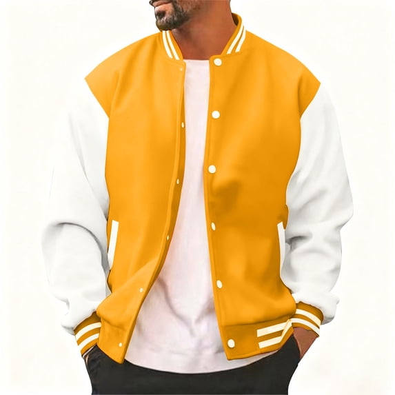 CONZONE Men's Casual Bomber Jacket Buttons Baseball Jacket for Men Lightweight Graphic Fall Streetwear Jackets With Pockets