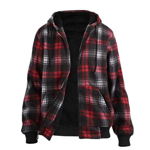 CONZONE Men's Fleece Hoodies Plaid Hoodie For Men Long Sleeve Zip Up Pullover Hooded Sweatshirt Soft Fall Winter Sweatshirts With Pocket