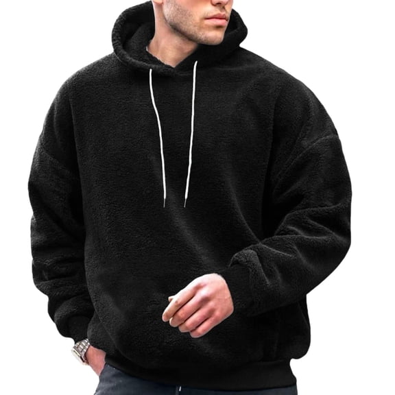 CONZONE Men's Fleece Hoodies Solid Color Hoodie For Men Long Sleeve Pullover Hooded Sweatshirt Soft Fall Winter Sweatshirts With Pocket