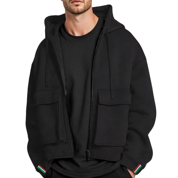 CONZONE Men's Fleece Hoodies Solid Color Thick Hoodie For Men Long Sleeve Zip Up Pullover Hooded Sweatshirt Soft Fall Winter Sweatshirts With Pocket