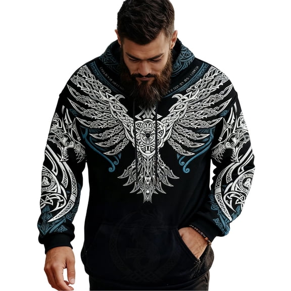 CONZONE Men's Fleece Hoodies Viking Mythology Graphic Hoodie For Men Long Sleeve Pullover Hooded Sweatshirt Soft Fall Winter Sweatshirts With Pocket
