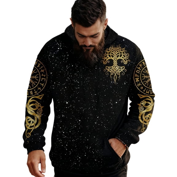 CONZONE Men's Hoodies Viking Mythology Graphic Hoodie For Men Long Sleeve Pullover Hooded Sweatshirt Soft Fall Winter Sweatshirts With Pocket
