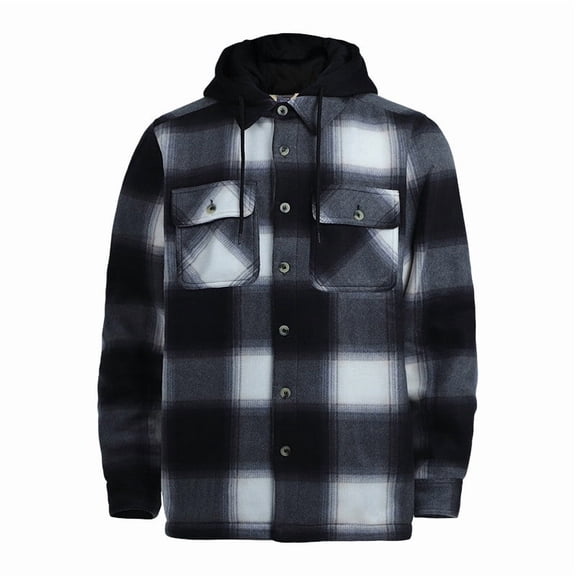 CONZONE Men's Fleece Lined Hoodies Plaid Hoodie For Men Long Sleeve Buttons Up Pullover Hooded Sweatshirt Soft Fall Winter Sweatshirts With Pocket