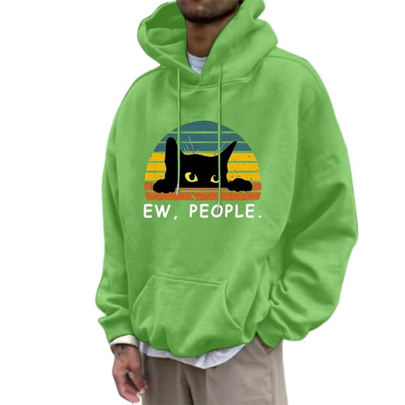 CONZONE Men's Hoodies Black Cat Graphic Hoodie for Men Long Sleeve Pullover Hooded Sweatshirt Soft Fall Winter Sweatshirts With Pocket