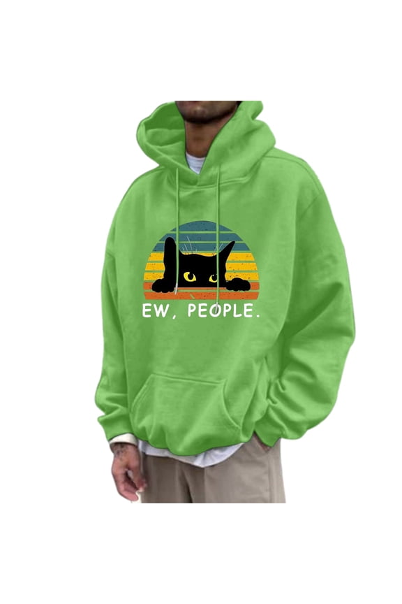 Men's Hoodies Black Cat Graphic Hoodie for Men Long Sleeve Pullover Hooded Sweatshirt Soft Fall Winter Sweatshirts With Pocket