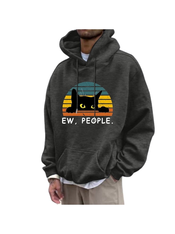 Men's Hoodies Black Cat Graphic Hoodie for Men Long Sleeve Pullover Hooded Sweatshirt Soft Fall Winter Sweatshirts With Pocket