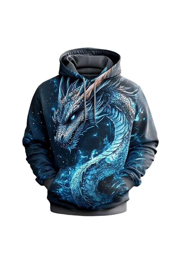 Men's Hoodies Dragon Graphic Y2K Hoodie For Men Long Sleeve Pullover Hooded Sweatshirt Soft Fall Winter Sweatshirts