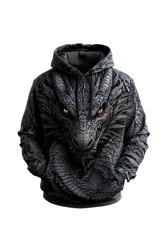 Men's Hoodies Dragon Graphic Y2K Hoodie For Men Long Sleeve Pullover Hooded Sweatshirt Soft Fall Winter Sweatshirts