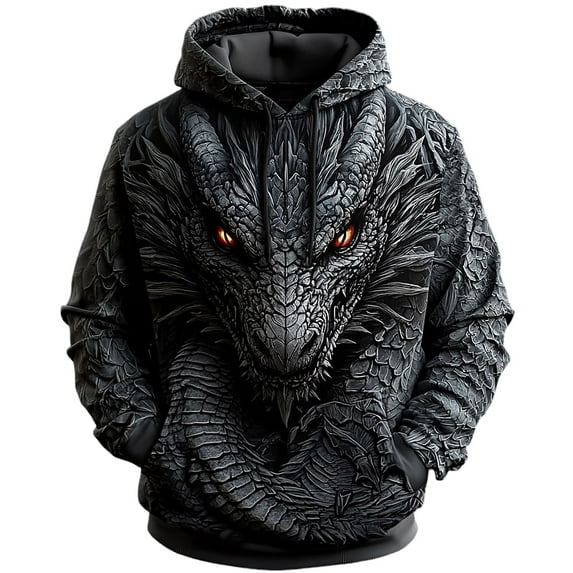 CONZONE Men's Hoodies Dragon Graphic Y2K Hoodie For Men Long Sleeve Pullover Hooded Sweatshirt Soft Fall Winter Sweatshirts