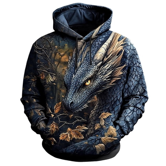 CONZONE Men's Hoodies Dragon Graphic Y2K Hoodie For Men Long Sleeve Pullover Hooded Sweatshirt Soft Fall Winter Sweatshirts