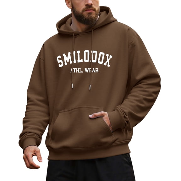 CONZONE Men's Hoodies Letter Graphic Y2K Hoodie For Men Long Sleeve Pullover Hooded Sweatshirt Soft Fall Winter Sweatshirts