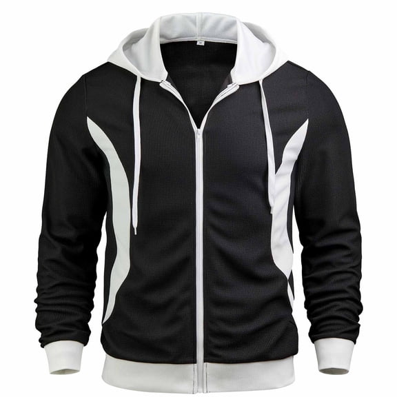 CONZONE Men's Hoodies Patchwork Color Hoodie For Men Long Sleeve Zip Up Pullover Hooded Sweatshirt Soft Fall Winter Sweatshirts