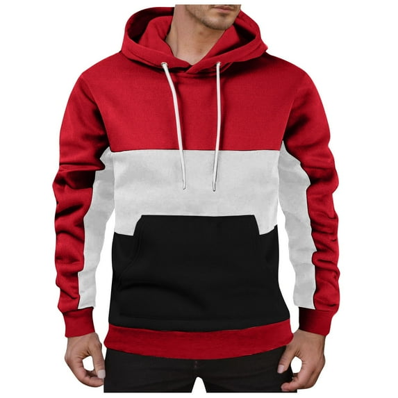 CONZONE Men's Hoodies Patchwork Color Hoodie for Men Long Sleeve Pullover Hooded Sweatshirt Soft Fall Winter Sweatshirts With Pocket