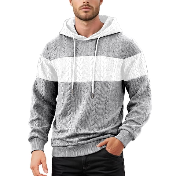 CONZONE Men's Hoodies Patchwork Color Jacquard Hoodie For Men Long Sleeve Pullover Hooded Sweatshirt Soft Fall Winter Sweatshirts
