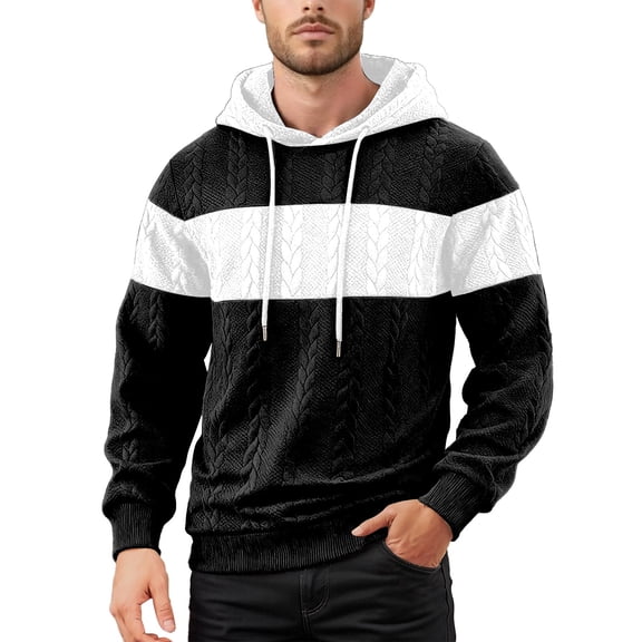 CONZONE Men's Hoodies Patchwork Color Jacquard Hoodie For Men Long Sleeve Pullover Hooded Sweatshirt Soft Fall Winter Sweatshirts