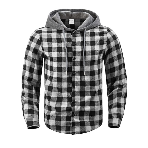 CONZONE Men's Hoodies Plaid Hoodie For Men Long Sleeve Buttons Up Pullover Hooded Sweatshirt Soft Fall Winter Sweatshirts