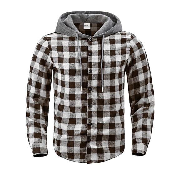 CONZONE Men's Hoodies Plaid Hoodie For Men Long Sleeve Buttons Up Pullover Hooded Sweatshirt Soft Fall Winter Sweatshirts