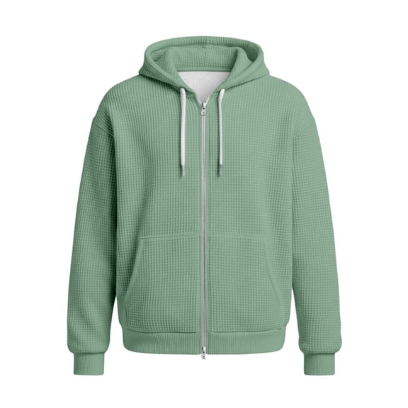 CONZONE Men's Hoodies Solid Color Plaid Hoodie For Men Long Sleeve Zip Up Pullover Hooded Sweatshirt Soft Fall Winter Sweatshirts With Pocket