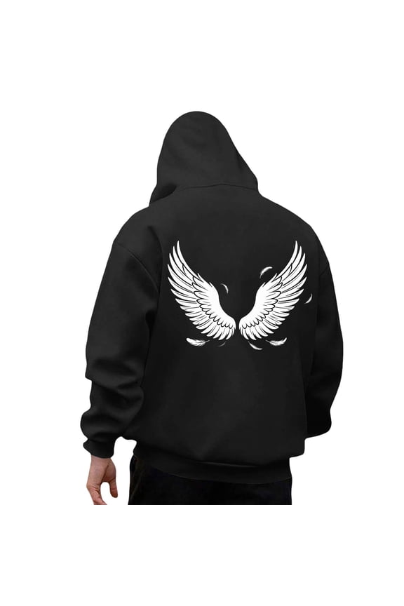 Men's Hoodies Wings Graphic Y2K Hoodie For Men Long Sleeve Pullover Hooded Sweatshirt Soft Fall Winter Sweatshirts