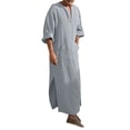 thumbnail image 1 of CONZONE Men's Robe Short Sleeve Arabic Africa Linen T Shirts for Men Casual V Neck Solid Color Lightweight Tees Soft Cozy Athletic Tops, 1 of 5