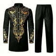thumbnail image 1 of CONZONE Men's Outfit Sets Casual Ethnic Hot Gold Tops Pants Retro Suit for Men Cozy Fall Winter African Style Outfits, 1 of 2