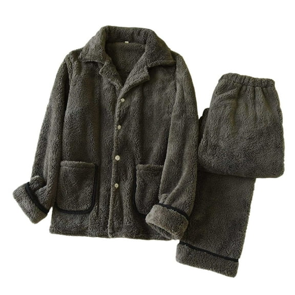 CONZONE Men's Pajama Sets 2 Peice Flannel Pajamas for Men Warm Thick Long Sleeve Buttons Pjs Tops Pants Soft Comfy Fall Winter Homewear Loungewewar