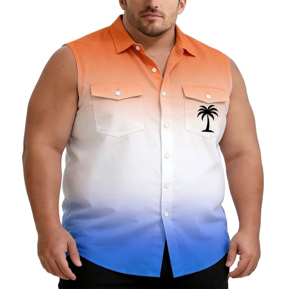 CONZONE Men's Sleeveless Buttons Down Shirts Plus Size Shirts for Men Trendy Hawaii Graphic Lapel Soft Lightweight Summer Tops